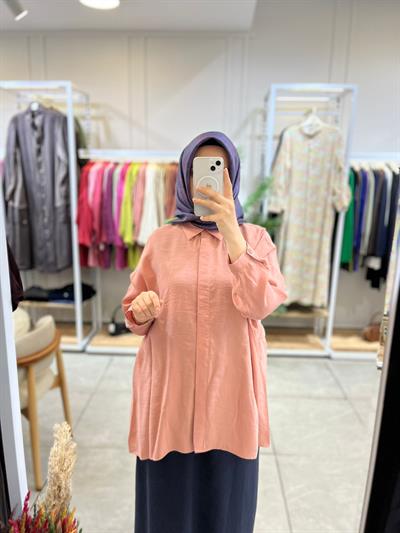 Nuss 3001 Oversize Düğmeli Gömlek Nude
