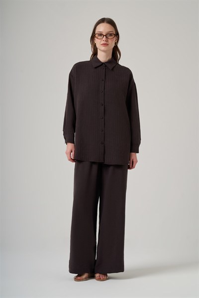 Nuss 1081 Kendinden Çİzgili Pantolonlu Takım Bitter