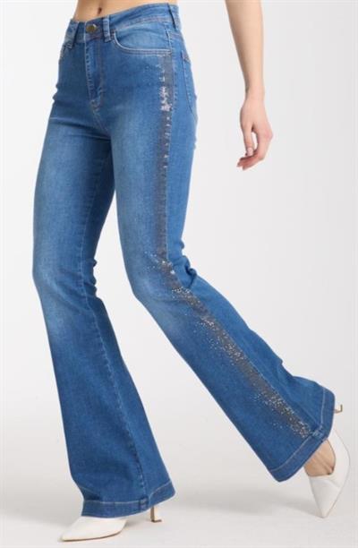 İspanyol Paça Yanı Taş Şeritli Kot Pantolon A.Mavi 4000