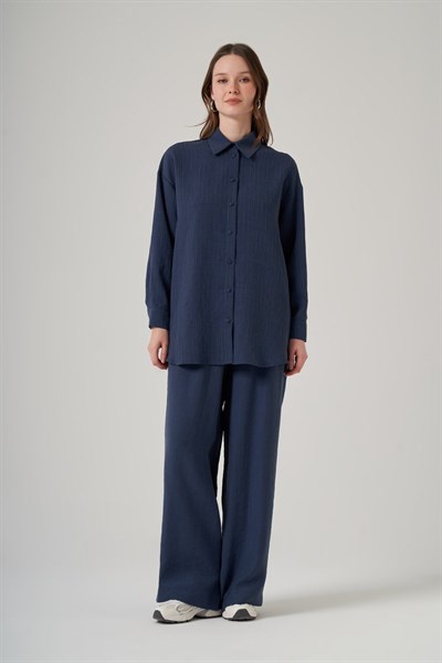 Nuss 1081 Kendinden Çİzgili Pantolonlu Takım Dark İndigo