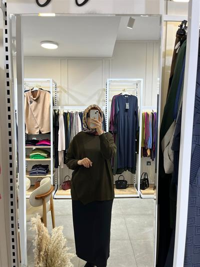 Tığ Triko Örgü Detaylı Tunik Haki