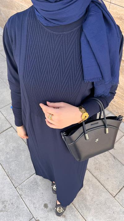 Nuss 509 Desenli Triko Elbise Lacivert