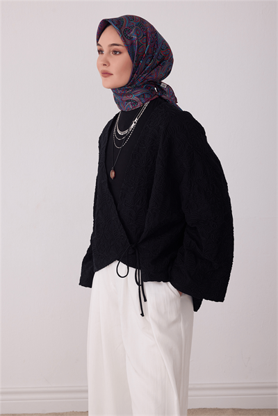 Belli Mor Etnik Desen %100 Twill İpek Eşarp 4404-31