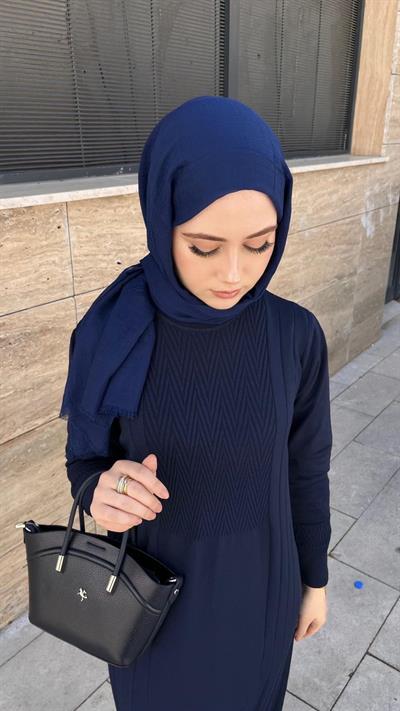 Nuss 509 Desenli Triko Elbise Lacivert