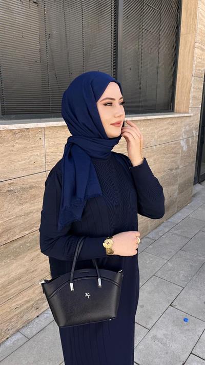 Nuss 509 Desenli Triko Elbise Lacivert