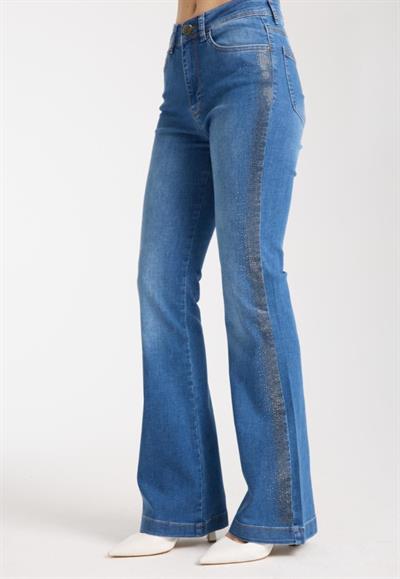 İspanyol Paça Yanı Taş Şeritli Kot Pantolon A.Mavi 4000