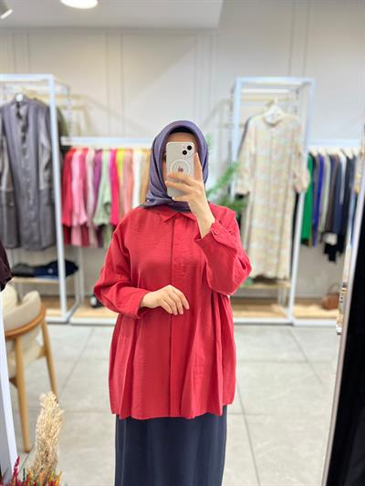 Nuss 3001 Oversize Düğmeli Gömlek Kırmızı