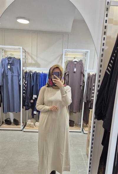 Nurcan Çetin Düz Triko Elbise 019 Bej