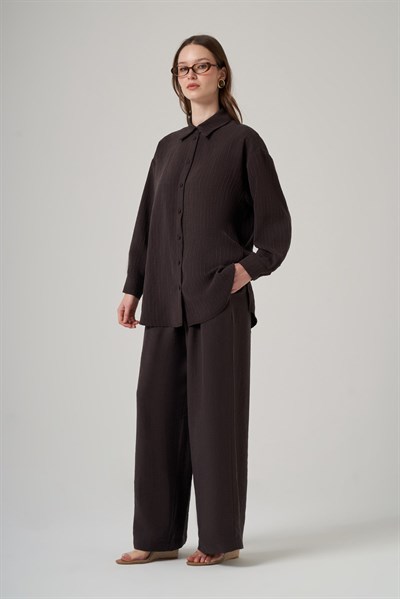 Nuss 1081 Kendinden Çİzgili Pantolonlu Takım Bitter