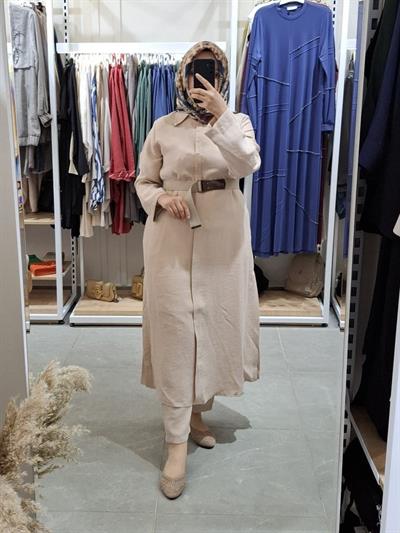 Nurcan Çetin Kemeli Uzun Tunik Gömlek Taş 25442