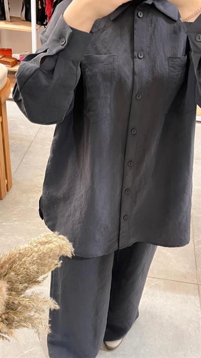 Nuss 1021 Kendinden Çizgili Pantolonlu Takım Antrasit