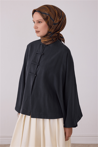 Belli Vizon Geometrik Desen %100 Twill İpek Eşarp 4424-05