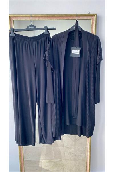 Plise Detaylı 3Lü Takım 23434 Siyah