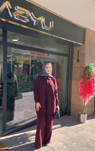 Nuss 1034 Çiçek Nakışlı Takım Mürdüm