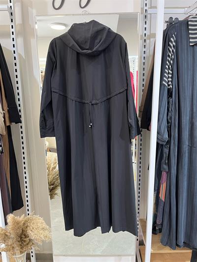 Fatma Danışman Fermuarlı Kapşonlu Trenç Siyah 4456