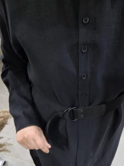 Nurcan Çetin Kemeli Uzun Tunik Gömlek Siyah 25442