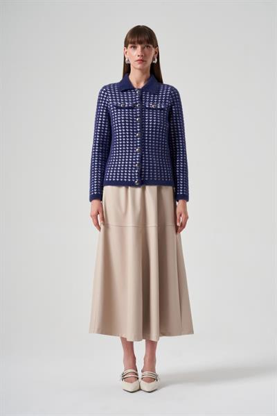 Nuss Kazayağı Desenli Hırka 7007 Lacivert