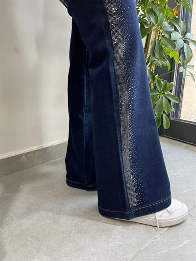 İspanyol Paça Yanı Taş Şeritli Kot Pantolon K.Mavi 4000