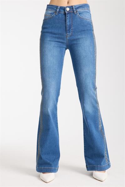 İspanyol Paça Yanı Taş Şeritli Kot Pantolon A.Mavi 4000