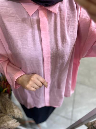 Nuss 3001 Oversize Düğmeli Gömlek Şeker Pembe