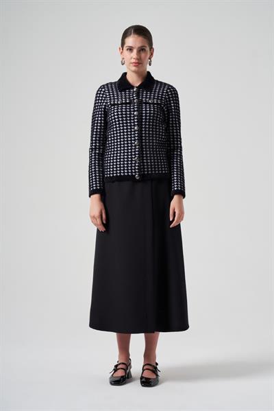 Nuss Kazayağı Desenli Hırka 7007 Siyah