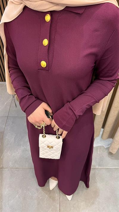 Nuss 1422 Polo Yaka Triko Elbise Bordo