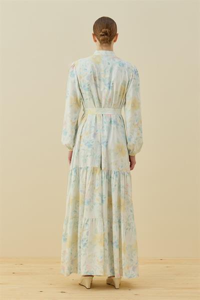 Merwish Çiçekli Yaz Elbise 1720 Ekru