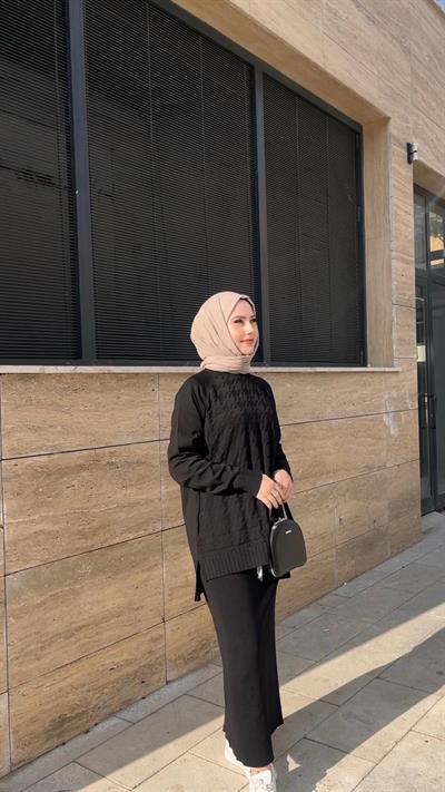 Nuss 1350 Kazayağı Desenli Takım Siyah