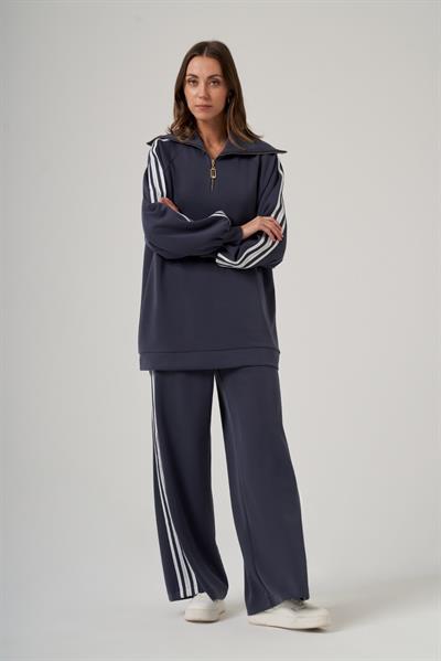 Nuss 1093 Gemici Yaka Şerit Detay Pantolonlu Takım Lacivert