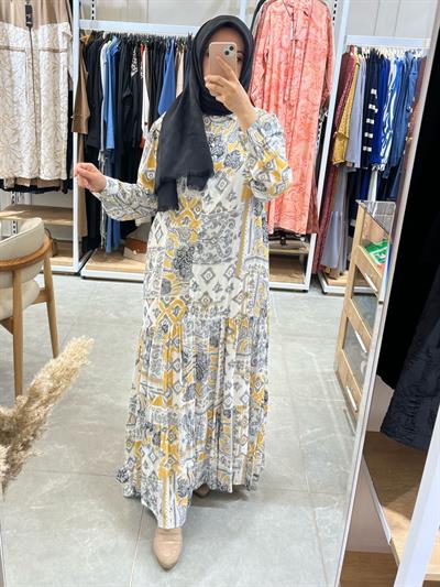 Merwish Flower Elbise Sarı 1299