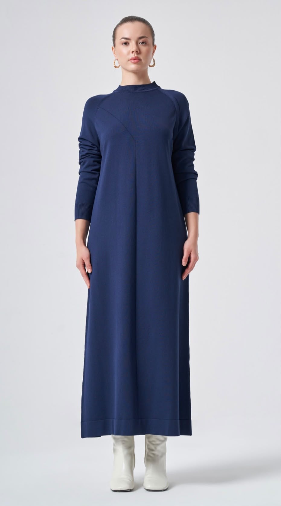 Nuss 803 Ön Dikiş Detay Merserize Elbise LacivertElbiseNuss4094NussNuss 803 Ön Dikiş Detay Merserize Elbise Lacivert