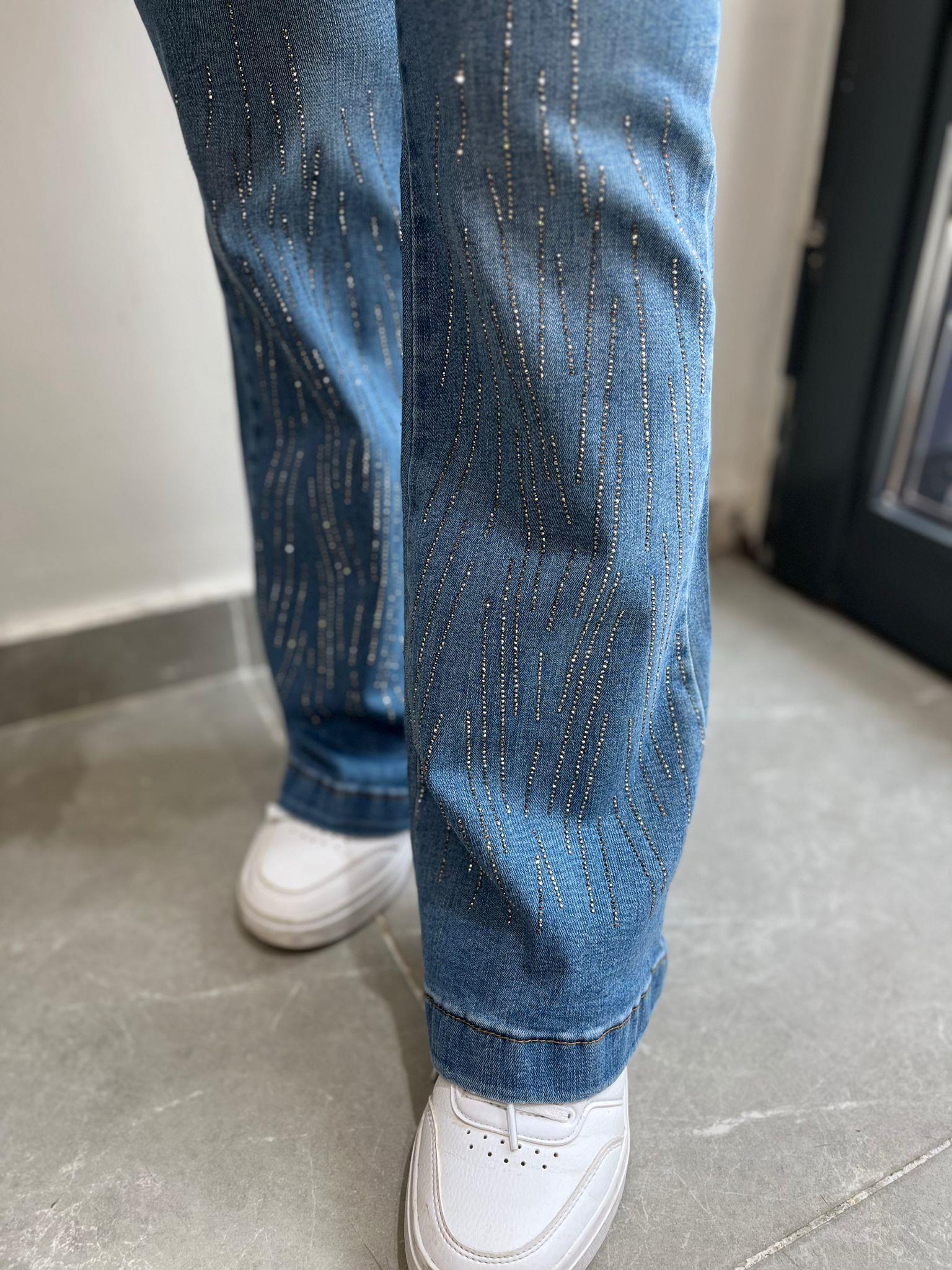 İspanyol Paça Taş İşlemeli Kot Pantolon 4000