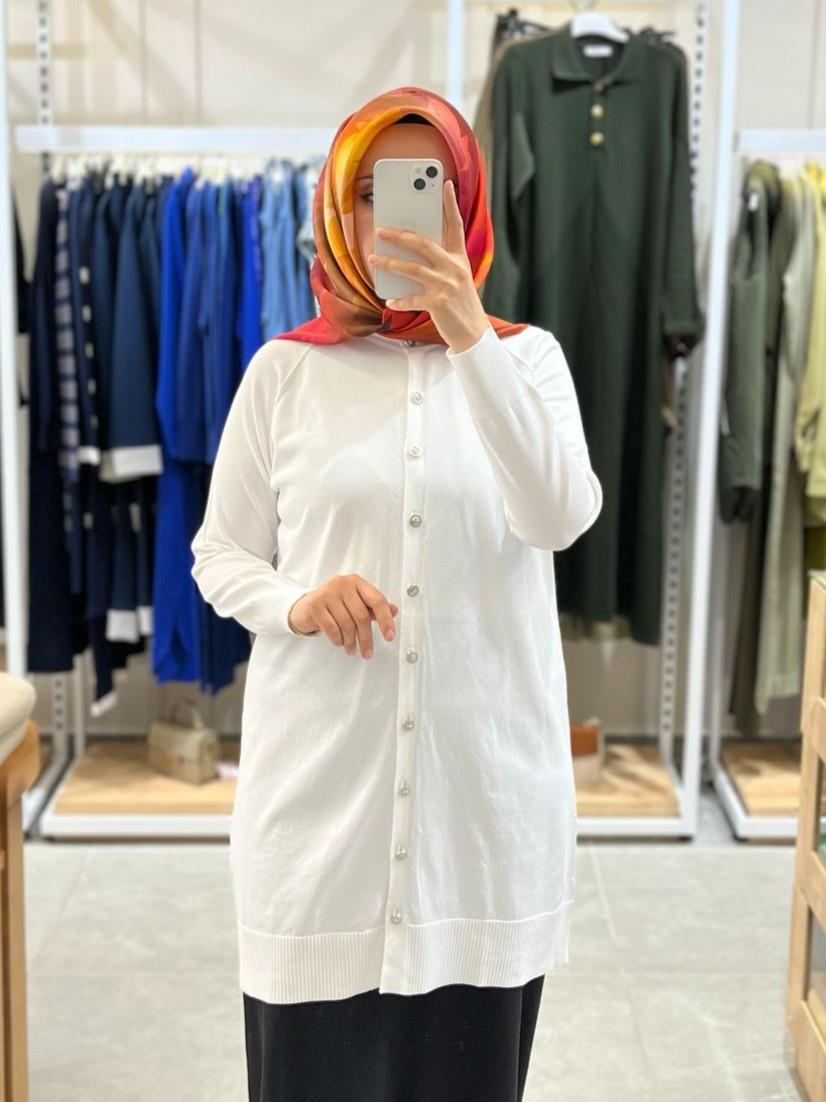 Nuss Önden Düğmeli Triko Hırka Ekru 300