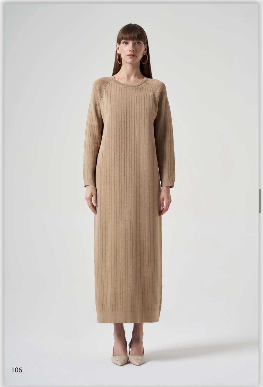 Nuss Dikiş Detaylı Elbise 1414 Mocha