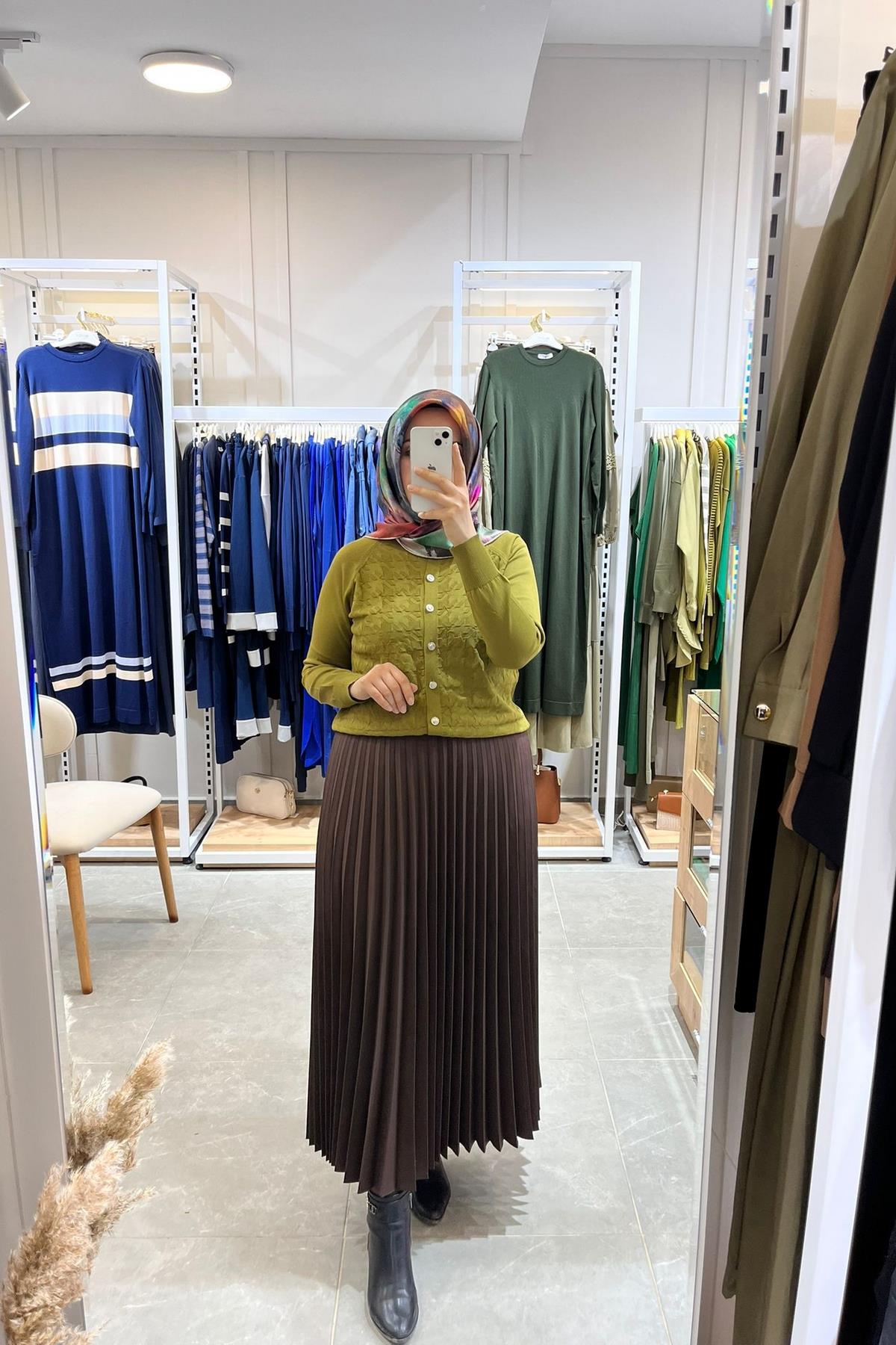 Famelin Piliseli Uzun Etek Kahverengi