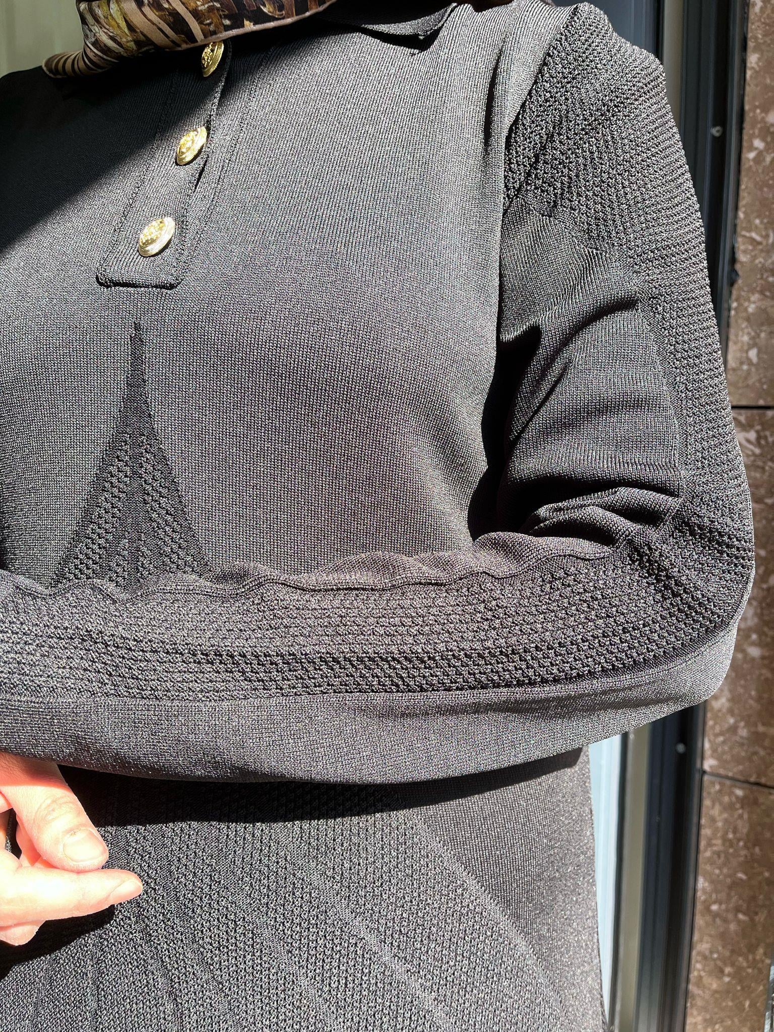 Nuss 1423 Polo Yaka Desenli Triko Elbise Siyah