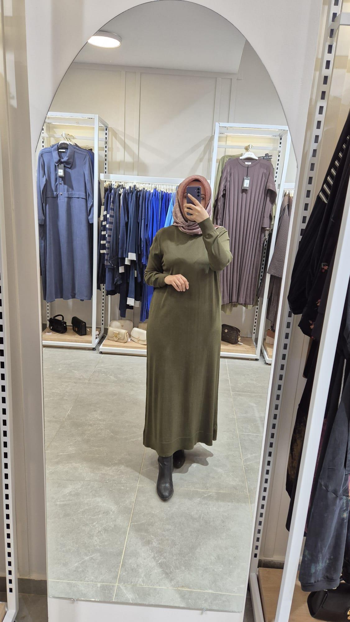 Nurcan Çetin Düz Triko Elbise 019 Haki