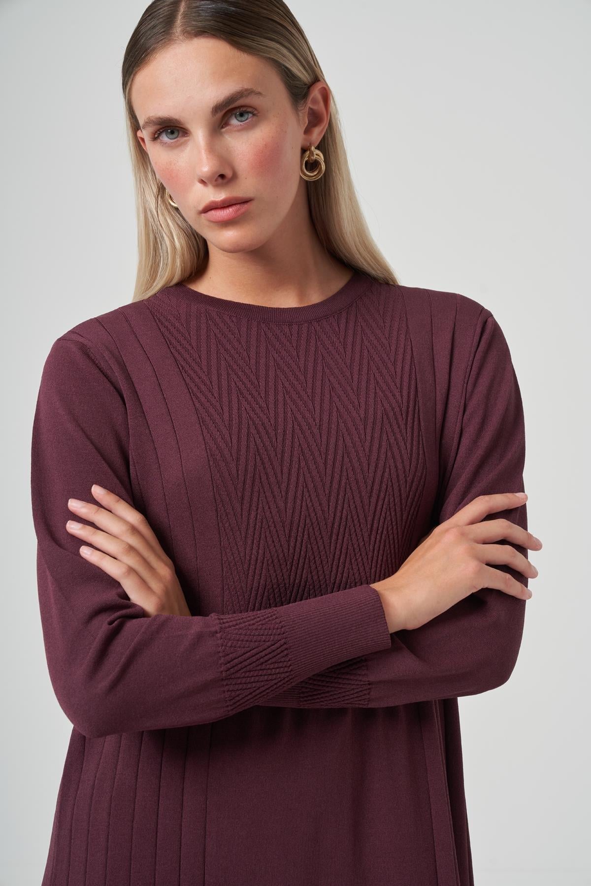 Nuss 509 Desenli Triko Elbise BordoElbiseNussUYT0003755NussNuss 509 Desenli Triko Elbise Bordo