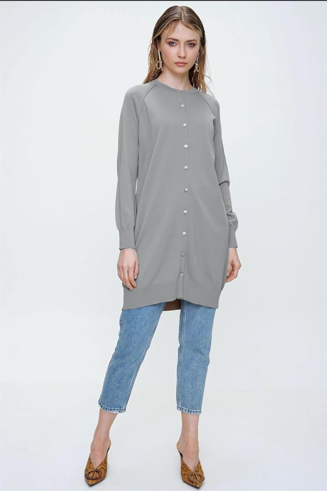 Nuss Önden Düğmeli Triko Hırka 300 Gri