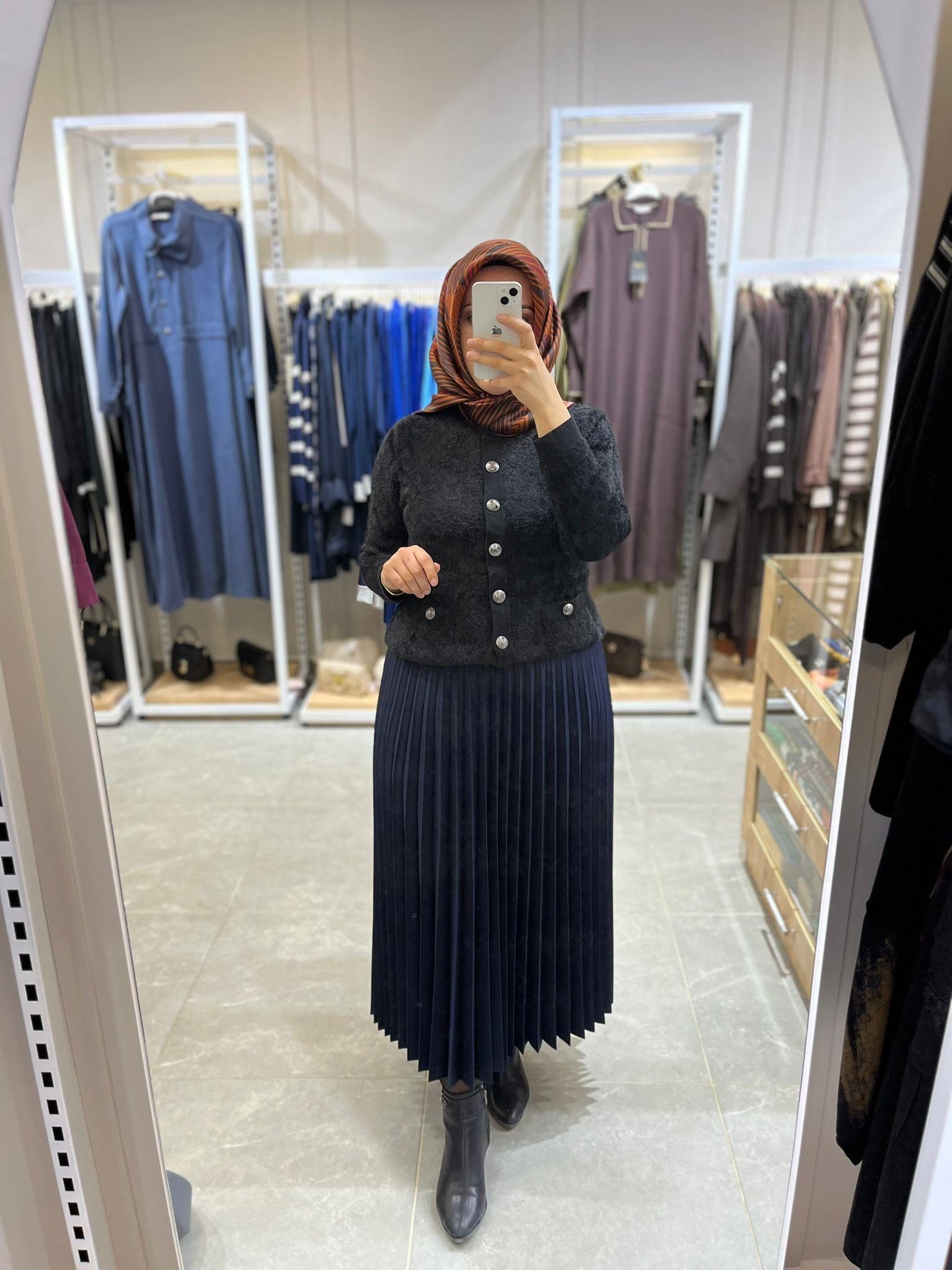 Famelin  Piliseli Uzun Etek Lacivert