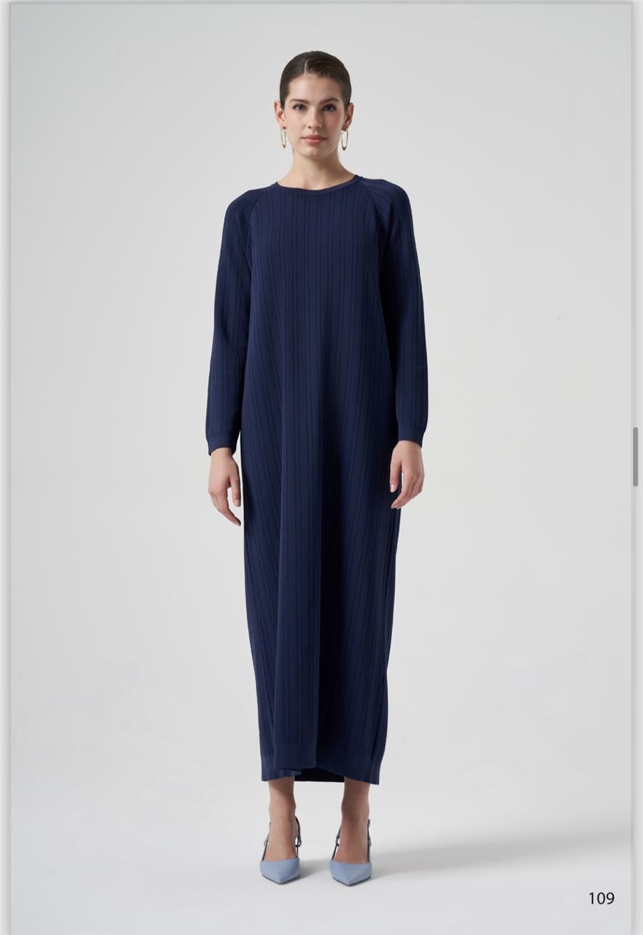 Nuss Dikiş Detaylı Elbise 1414 Lacivert