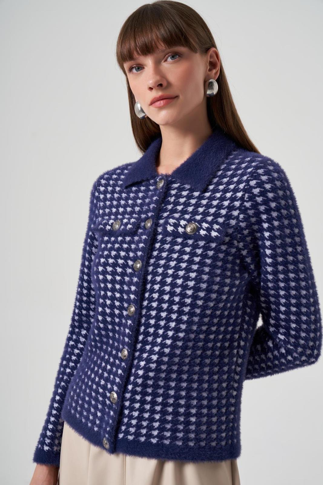 Nuss Kazayağı Desenli Hırka 7007 Lacivert