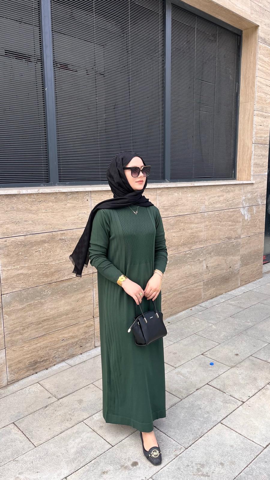 Nuss 509 Desenli Triko Elbise ZümrütElbiseNussUYT0003666NussNuss 509 Desenli Triko Elbise Zümrüt