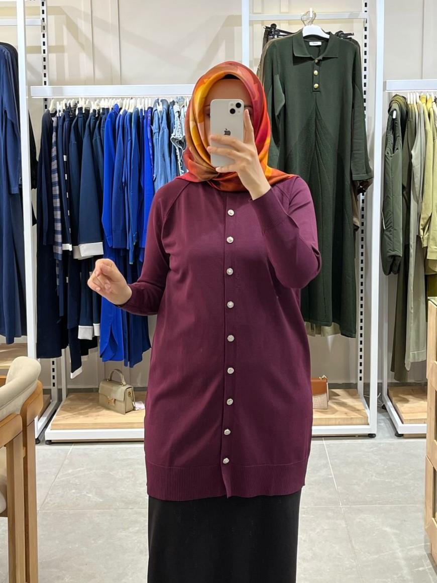 Nuss Önden Düğmeli Triko Hırka Bordo 300