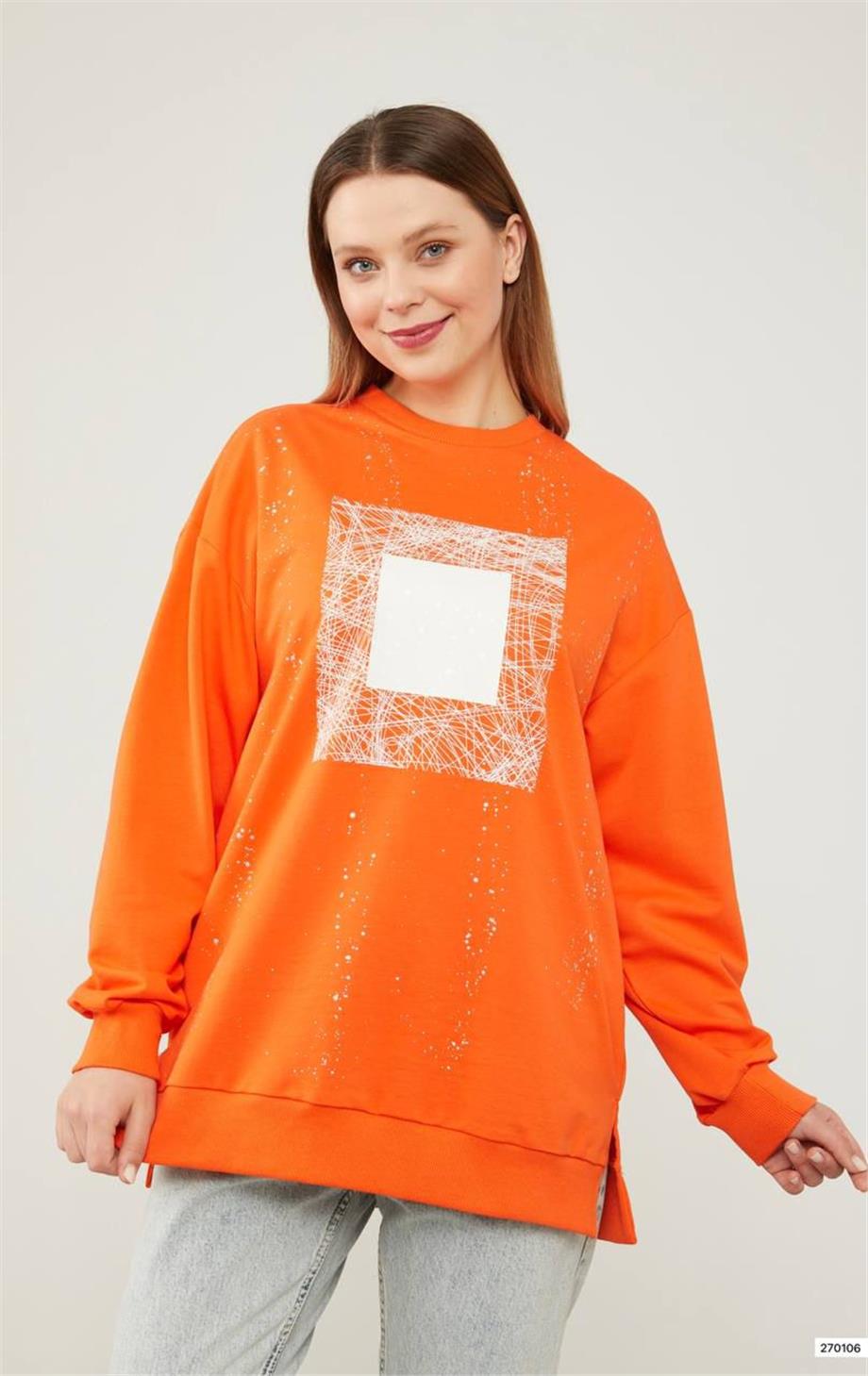 Pırıltılı Sweat Oranj