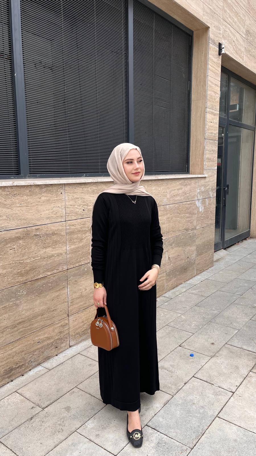 Nuss 509 Desenli Triko Elbise SiyahElbiseNussUYT0003664NussNuss 509 Desenli Triko Elbise Siyah