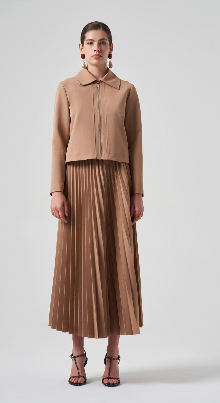 Nuss Pleseli Etekli Ceketli Takım 6037 Camel