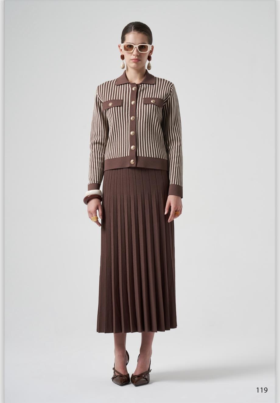 Nuss Kısa Çizgili Hırkalı Takım 1316 Kahve