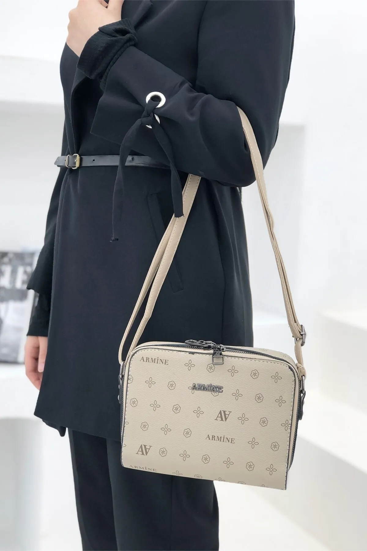 Armine 228 Bayan Çanta Baskılı Vizon