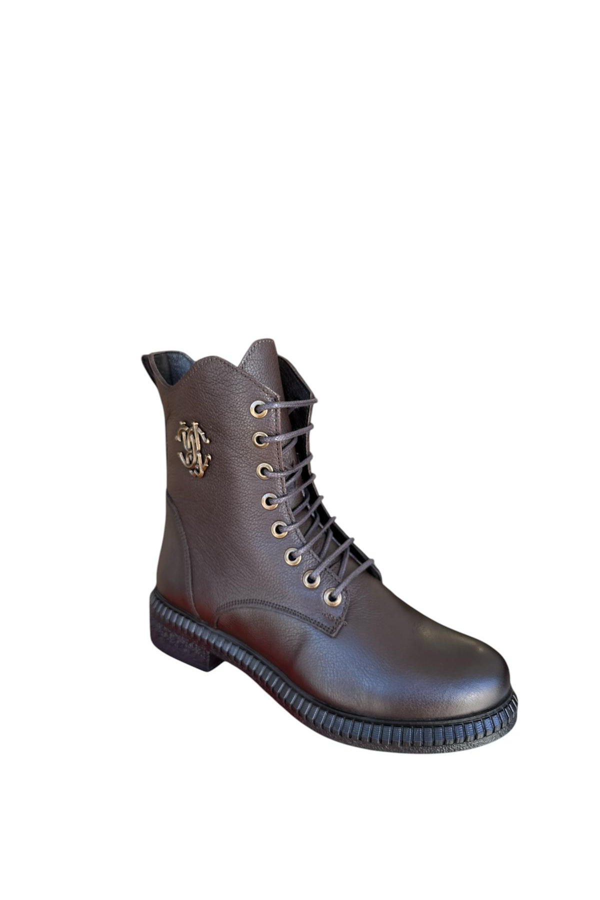 Castle Black YLDZ-20912-1 Siyah Hakiki Deri Kadın Bot Kahverengi